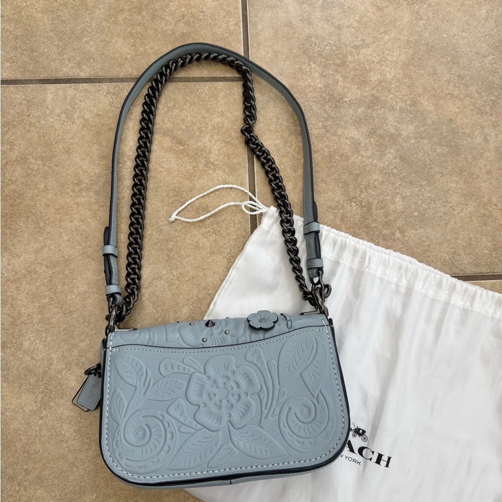 COACH Floral Embellished Blue Shoulder/ Crossbody purse - Picture 8 of 14